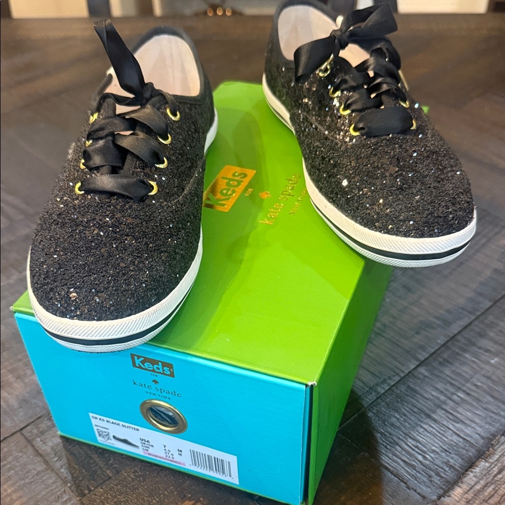 Keds x Kate Spade New York Black Glitter Sneakers Size 7 - Picture 6 of 11